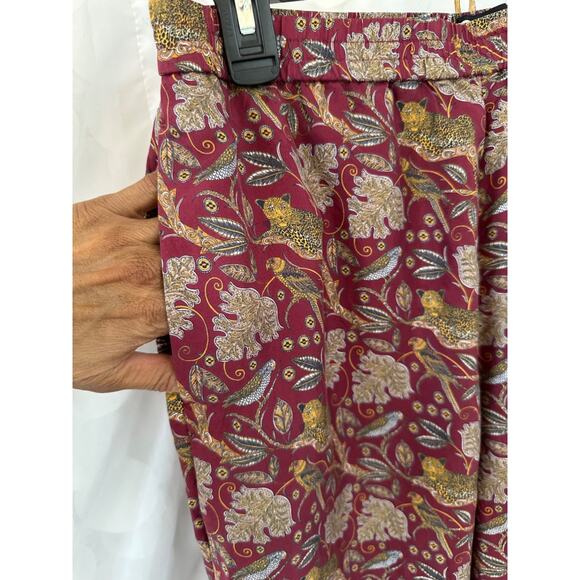 J.Crew Full Length Maroon Leopard Parrot Botanical Cheetah Silk Pants Size 10 . - Picture 3 of 8
